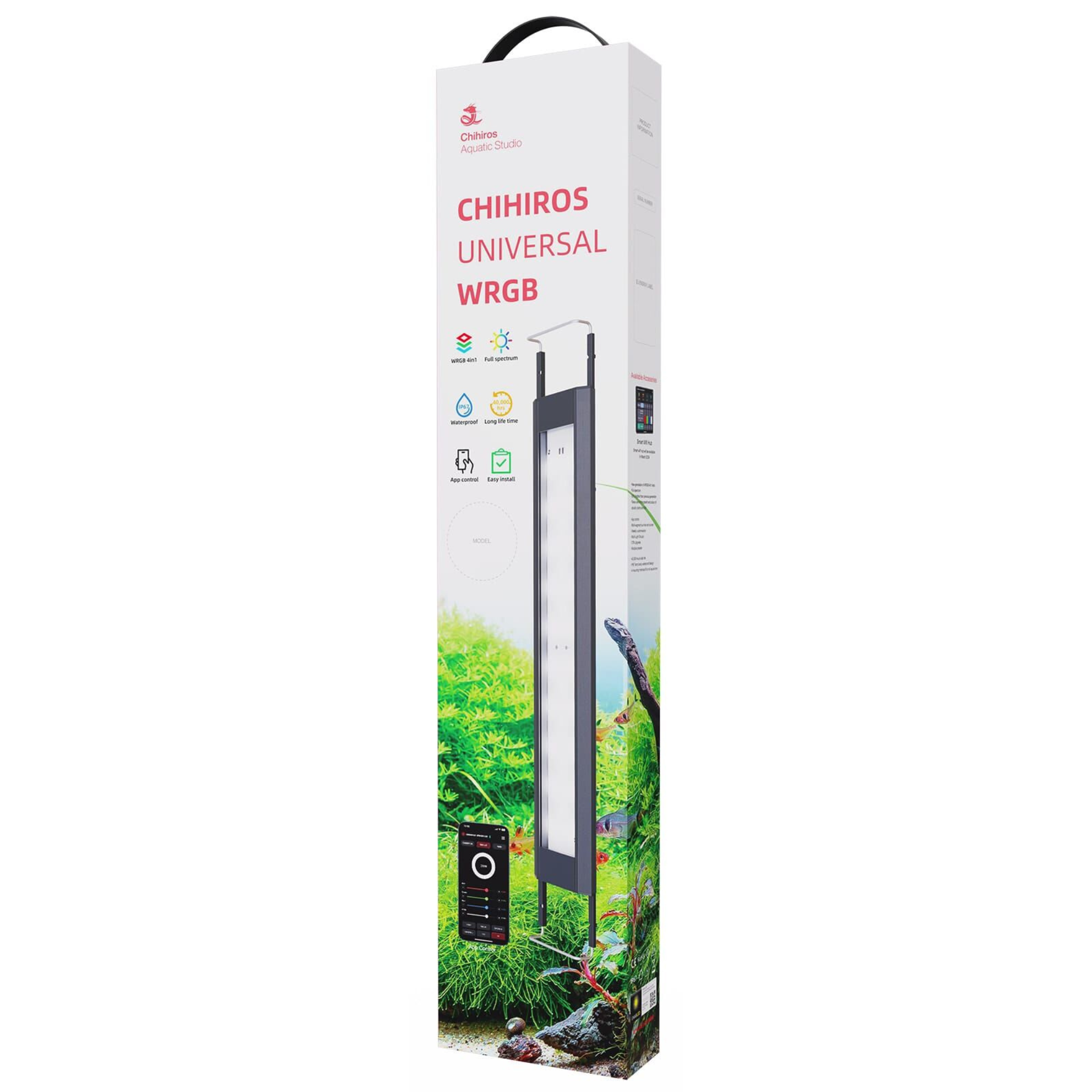 Box for CHIHIROS Universal WRGB aquarium light on a white background