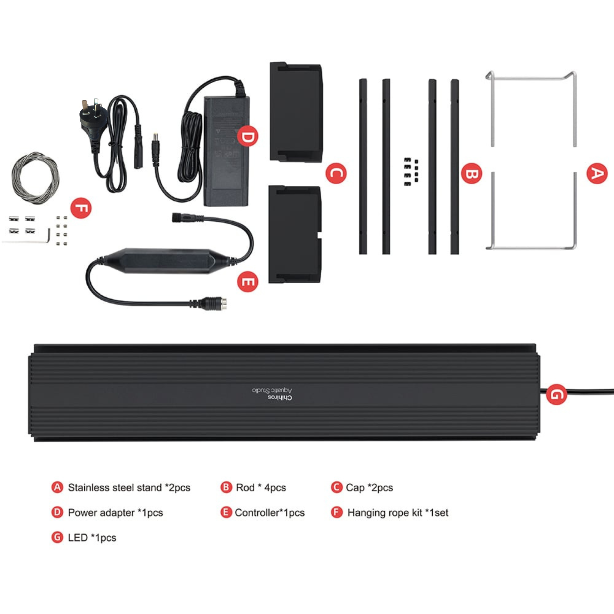 Product assembly diagram with labeled parts on a white background WRGB Universal