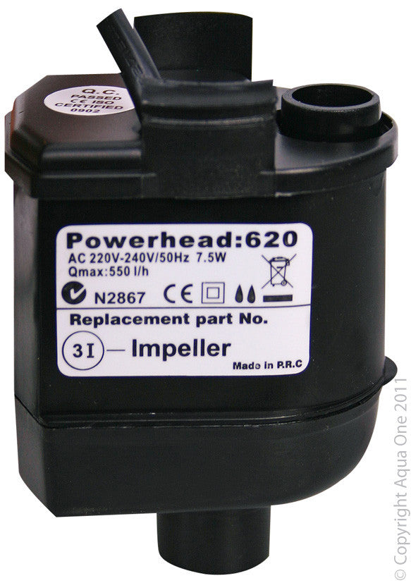 Black aquarium filter powerhead with label on a white background