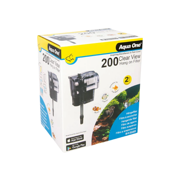Aqua One 200 Clear View Hang on Filter packaging on a white background