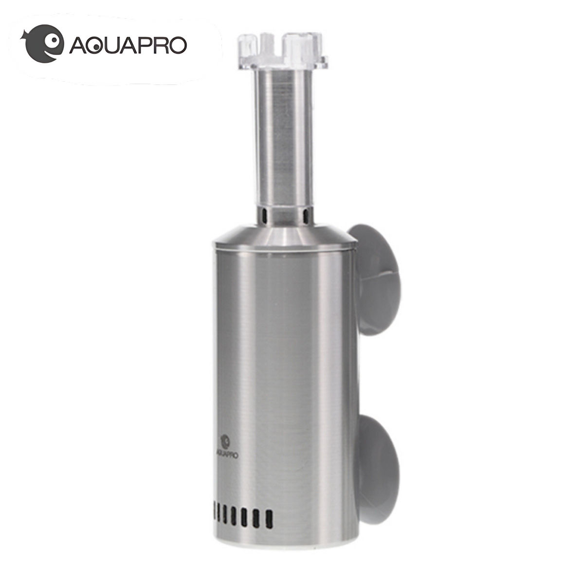 Stainless steel water skimmer filter with Aquapro branding on a white background
