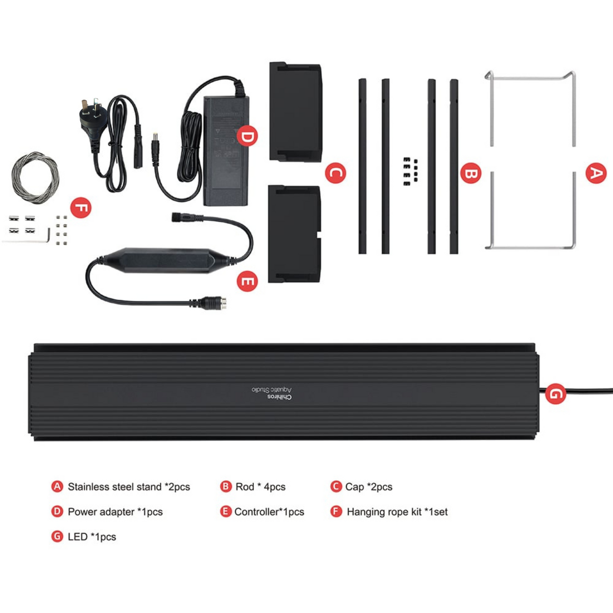 Product assembly diagram with labeled parts on a white background WRGB Universal