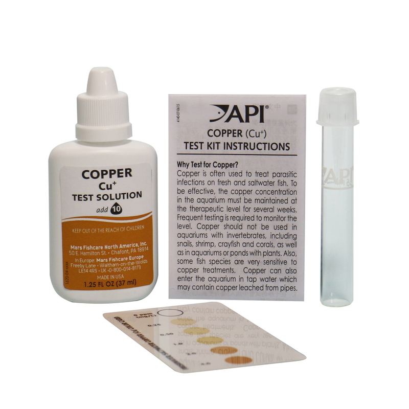 API Copper Test Kit with solution bottle, instructions, and test strip on a white background