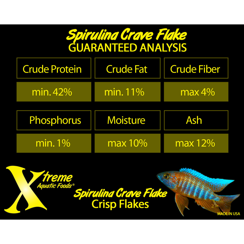 Product label for Xtreme Aquatic Foods Community Crave with guaranteed analysis details and a fish illustration.