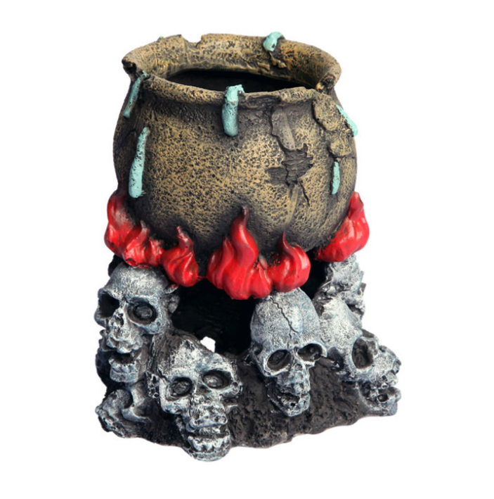Skull Fire with Couldron Ornament 11x11x13cm