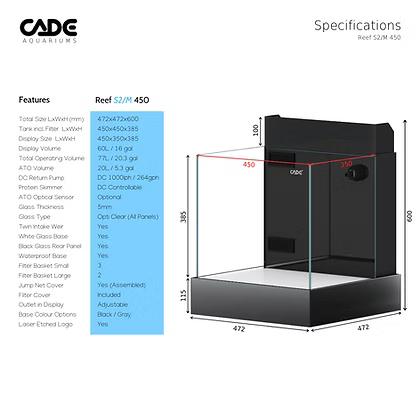 CADE Reef Mini S2/M Aquarium Black (77L)