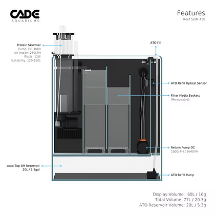 CADE Reef Mini S2/M Aquarium Black (77L)